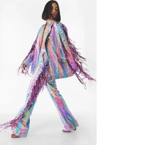 Gradient Fringe Two-piece Sequin Pant Set in Rainbow